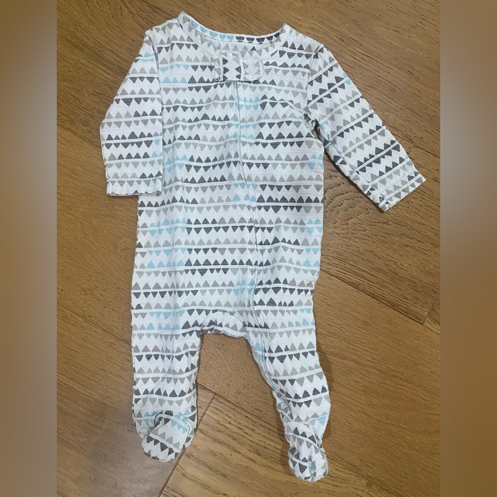 Aden Geometric Patterned Kids One Piece - Gray and Blue 0-3m VGUC